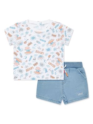 Levi's Kids logo-embossed drawstring short set - Blue