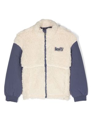 Levi's Kids logo-patch shearling jacket - White