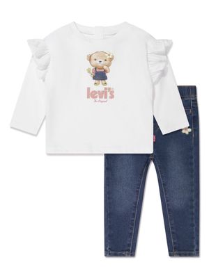 Levi's Kids logo-print floral-patch trouser set - Blue