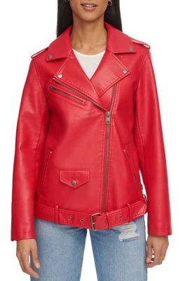 levi's Longline Belted Faux Leather Moto Jacket in Red
