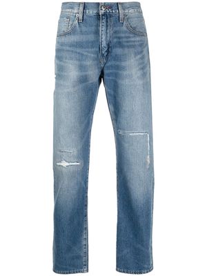 Levi's: Made & Crafted 502 distressed-effect tapered jeans - Blue