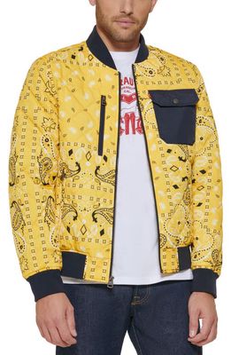 levi's Patchwork Quilted Bomber Jacket in Yellow Bandana