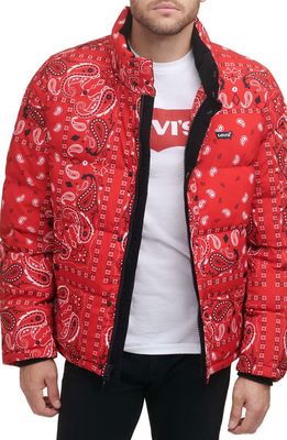 levi's Patterned Water Resistant Puffer Jacket in Red Bandana