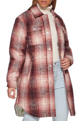 levi's Plaid Faux Shearling Lined Long Shirt Jacket in Cream/Rose/Plum Ombre