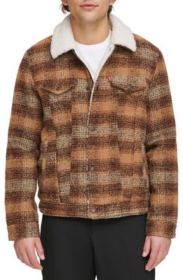 levi's Plaid Faux Shearling Lined Trucker Jacket in Brown Ombre