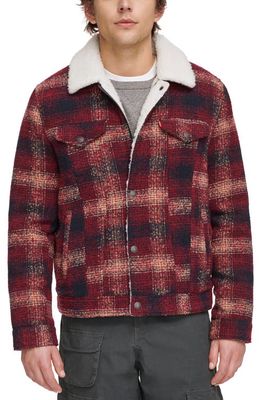 levi's Plaid Faux Shearling Lined Trucker Jacket in Red Ombre