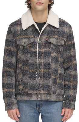 levi's Plaid Faux Shearling Lined Trucker Jacket in Sky Captain