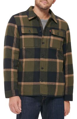 levi's Quilt Lined Cotton Shacket in Olive Skater Plaid