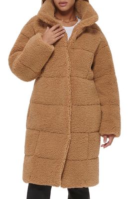 levi's Quilted Fleece Long Teddy Coat in Chestnut