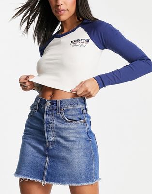 Levi's ribcage skirt in mid wash blue