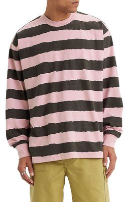 levi's Skate Boxy Stripe Long Sleeve T-Shirt in Torn Up Pink Black