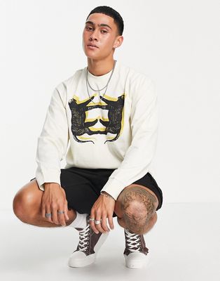 Levi's Skateboarding graphic box long sleeve T-shirt in off white leopard print-Neutral