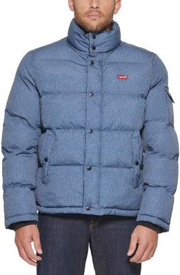 levi's Solid Water Resistant Nylon Puffer Jacket in Mid Blue
