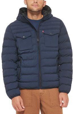 levi's Stretch Hooded Puffer Jacket in Navy
