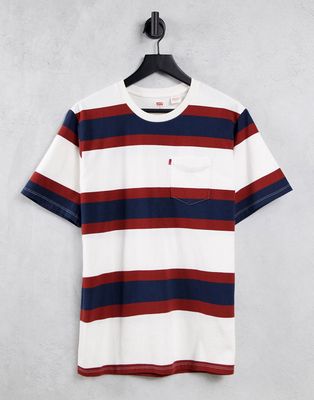 Levi's T-shirt in cream with stripes and small logo-White