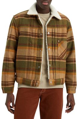 levi's Type 1 Plaid Faux Shearling Lined Trucker Jacket in Barold Plaid Winter Moss