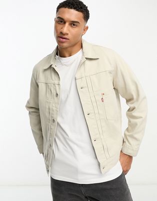 Levi's Type I denim trucker jacket in cream cord with pocket-White