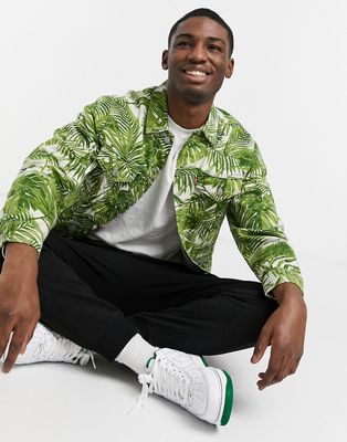 Levi's vintage fit tropical fern print denim trucker jacket in oatmeal-Neutral