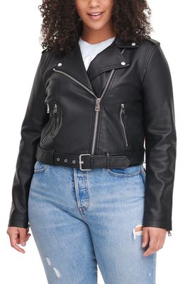 levi's Water Repellent Faux Leather Fashion Belted Moto Jacket in Black