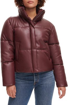 levi's Water Resistant Faux Leather Puffer Jacket in Chocolate Brown
