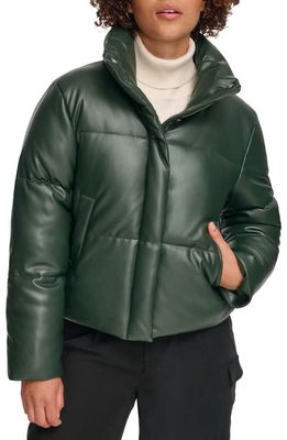 levi's Water Resistant Faux Leather Puffer Jacket in Darkest Spruce