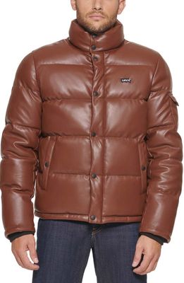 levi's Water Resistant Faux Leather Puffer Jacket in Saddle