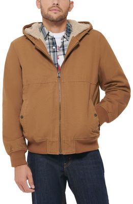 levi's Workwear Faux Shearling Lined Cotton Canvas Hooded Jacket in Brown