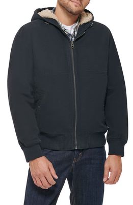 levi's Workwear Faux Shearling Lined Cotton Canvas Hooded Jacket in Navy