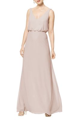 #Levkoff Blouson Chiffon A-Line Gown in Frost Rose