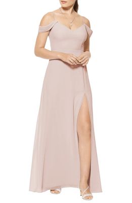 #Levkoff Cold Shoulder A-Line Chiffon Gown in Frost Rose