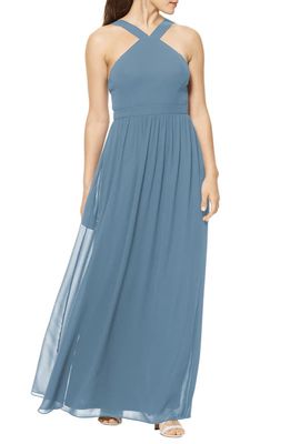 #Levkoff Halter Chiffon A-Line Gown in Slate
