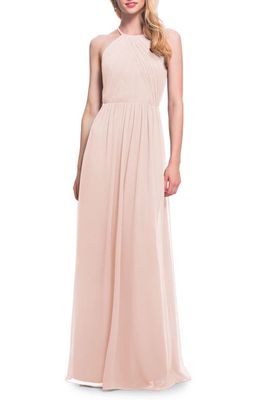 #Levkoff Halter Neck Chiffon A-Line Gown in Petal Pink