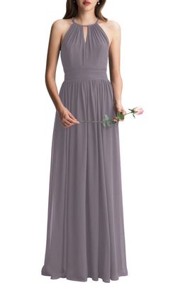 #Levkoff Keyhole Neck Chiffon A-Line Gown in Heather