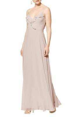 #Levkoff Lattice V-Back Chiffon Gown in Frost Rose
