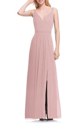 #Levkoff Surplice Neck Chiffon A-Line Gown in Frost Rose