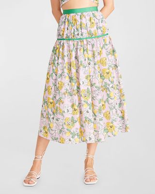 Levon Tiered Floral Midi Skirt