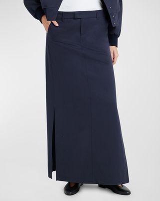 Lia Slits-Hem Water-Repellant Cotton Maxi Skirt