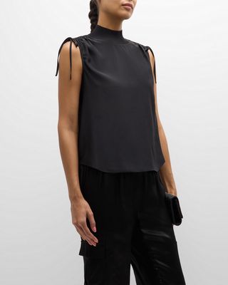 Liam Sleeveless Ruched Shoulder Silk Top