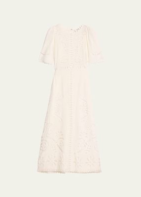 Liat Embroidered Short-Sleeve Midi Dress
