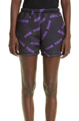 Liberal Youth Ministry Dark Youth Print Scuba Knit Shorts in Black/Purple