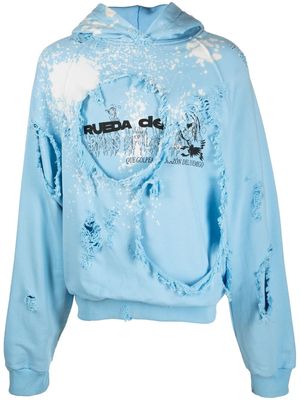 Liberal Youth Ministry destroyed slogan-print hoodie - Blue