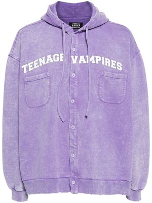 Liberal Youth Ministry distressed-finish button-down hoodie - Purple