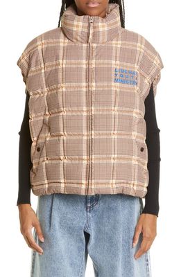 Liberal Youth Ministry Dream Center Check Gender Inclusive Quilted Vest in Beige