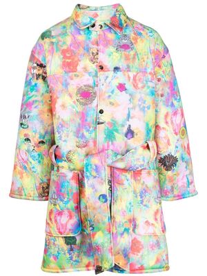 Liberal Youth Ministry floral-cat print trench coat - Multicolour