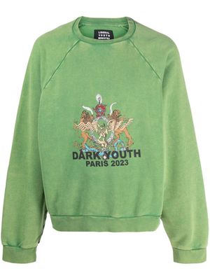 Liberal Youth Ministry graphic-print washed cotton sweatshirt - Green