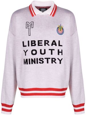 Liberal Youth Ministry intarsia-knit logo-patch polo shirt - White