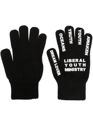 Liberal Youth Ministry knitted logo-print gloves - Black