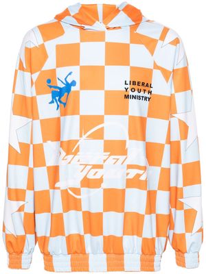 Liberal Youth Ministry logo checkerboard-print hoodie - Orange