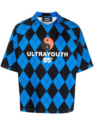 Liberal Youth Ministry logo-print argyle cotton polo shirt - Blue