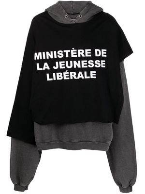 Liberal Youth Ministry slogan-print layered cotton hoodie - Black